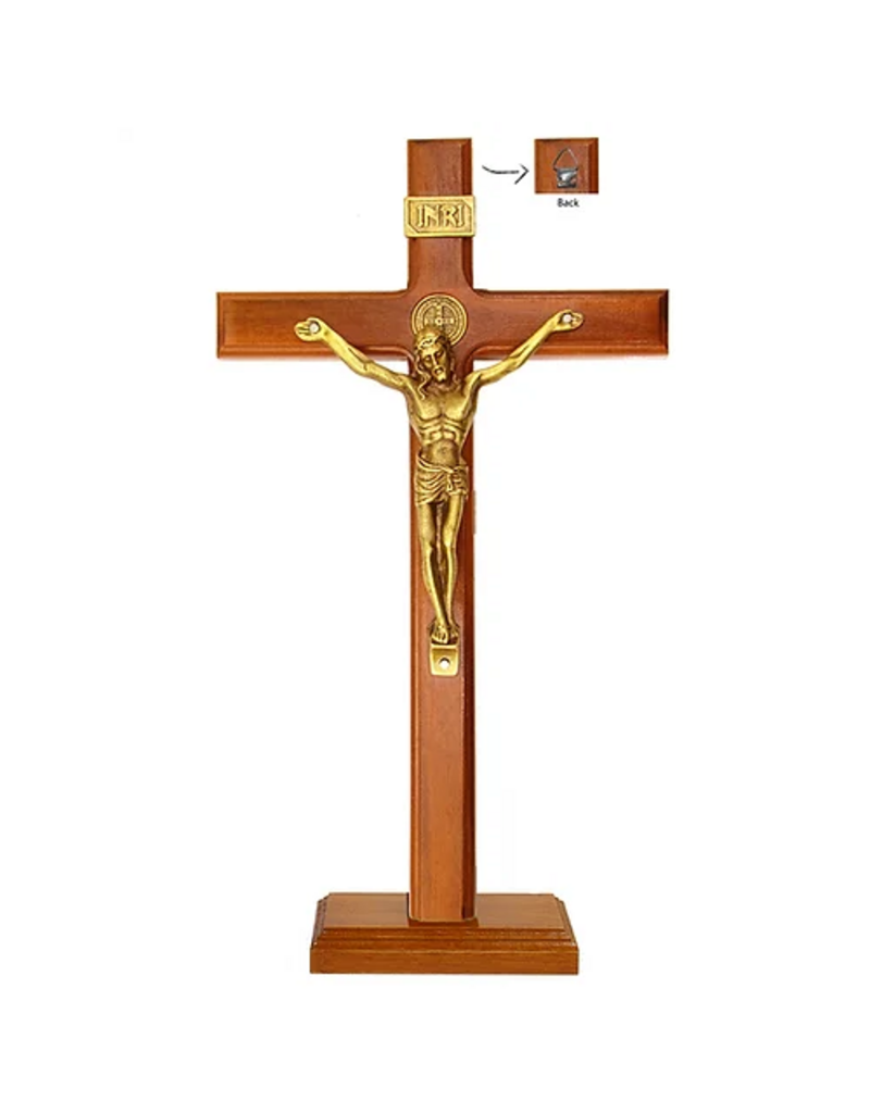 Blessed Americas 10.5" Standing Benedict Crucifix, Gold/Wood