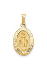 14k Polished and Satin Miraculous Medal Hollow Pendant