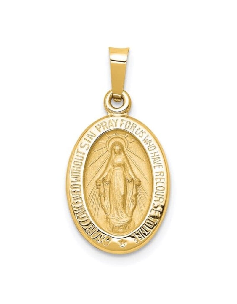 14k Polished and Satin Miraculous Medal Hollow Pendant