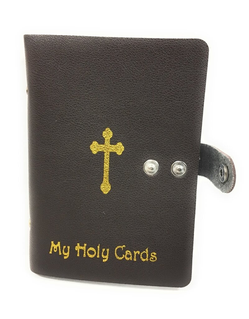 WJ Hirten My Holy Cards Brown Gold Stamped Leatherette Prayer Card Holder