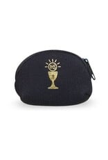 WJ Hirten 2" x 3" Soft Black Communion Neoprene Rosary Case Stamped with Gold Communion Symbo