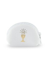 WJ Hirten 2" x 3" Soft White Communion Neoprene Rosary Case Stamped with Gold Communion Symbol