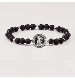 Holy Water Bracelet Men's Holy Water St. Benedict Bracelet,  Lava Rock (Stainless Spacers)