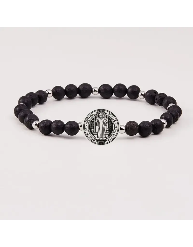 Holy Water Bracelet Men's Holy Water St. Benedict Bracelet,  Lava Rock (Stainless Spacers)