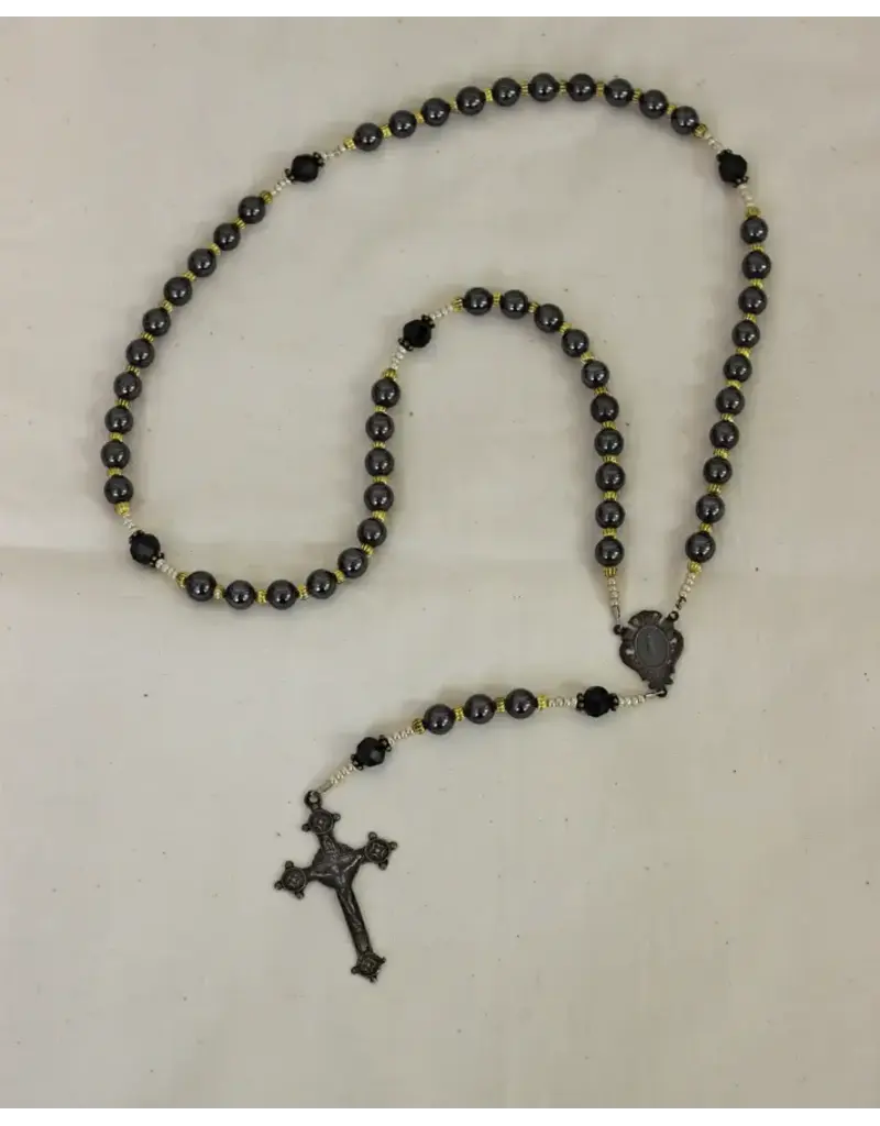 Goldscheider of Vienna 19" Miraculous Medal Rosary with Hematite Beads, Antique Bronze Crucifix, and Medal