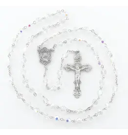 HMH Religious 6mm Tin Cut Aqua Aurora Borealis New England Pewter Rosary
