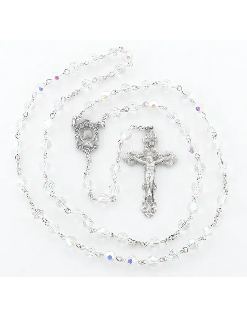 HMH Religious 6mm Tin Cut Aqua Aurora Borealis New England Pewter Rosary