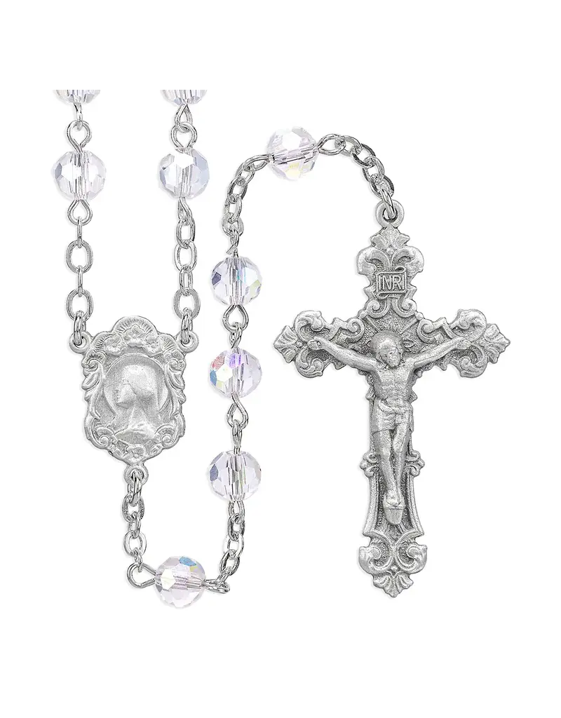 HMH Religious 6mm Tin Cut Aqua Aurora Borealis New England Pewter Rosary