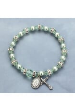 Devon Trading Company Green pearls and Bohemian rondelles stretch rosary bracelet