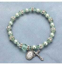 Devon Trading Company Green pearls and Bohemian rondelles stretch rosary bracelet