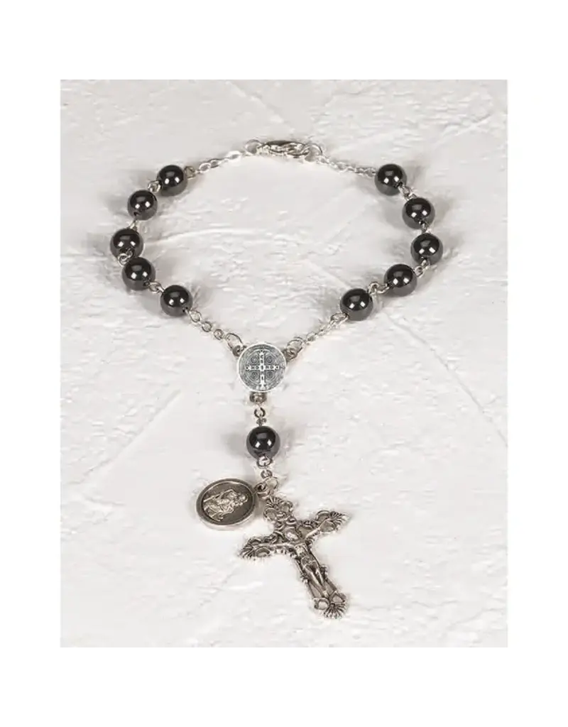 Lumen Mundi Traditional Saint Benedict Hematite Auto Rosary