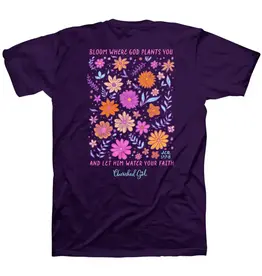 Kerusso Cherished Girl Womens T-Shirt Bloom Where God Plants - L