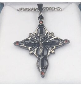 HMH Religious Sterling Silver Ornate Crucifix w/CZ tips 18" chain