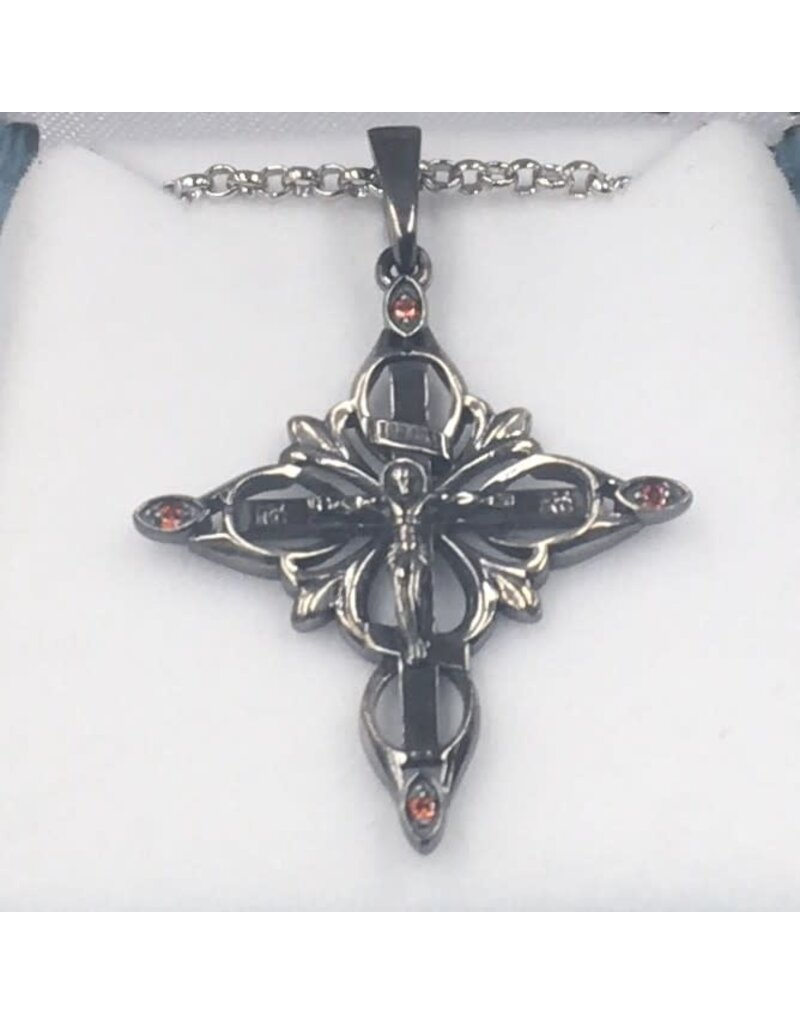 HMH Religious Sterling Silver Ornate Crucifix w/CZ tips 18" chain