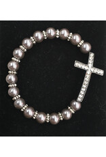 Devon Trading Company Black Pearl Bracelet with Crystal Cross