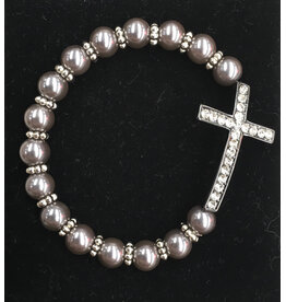 Devon Trading Company Black Pearl Bracelet with Crystal Cross