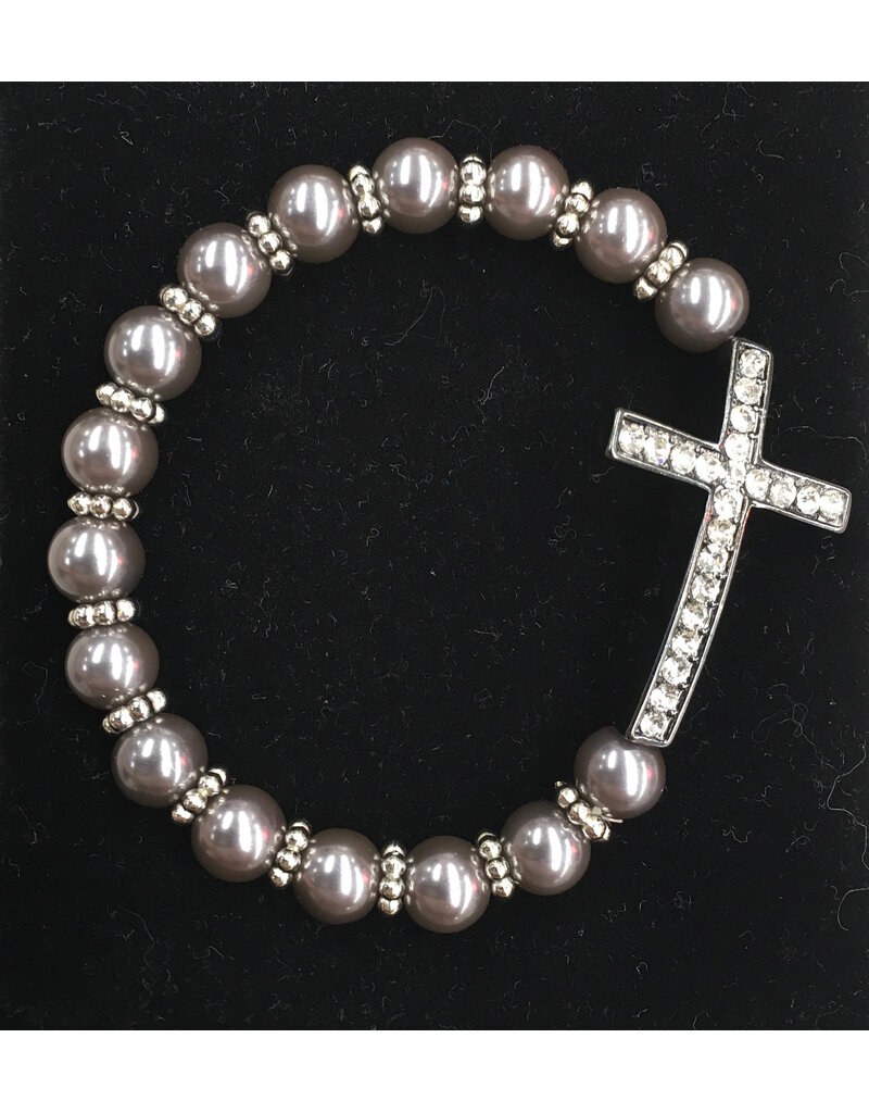 Devon Trading Company Black Pearl Bracelet with Crystal Cross