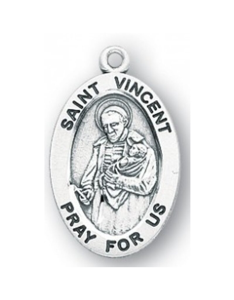 HMH Religious Sterling Silver St. Vincent Medal-Pendant With 20" Chain Necklace