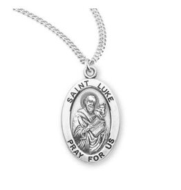 HMH Religious Sterling Silver St. Luke Medal With 20" Chain Necklace