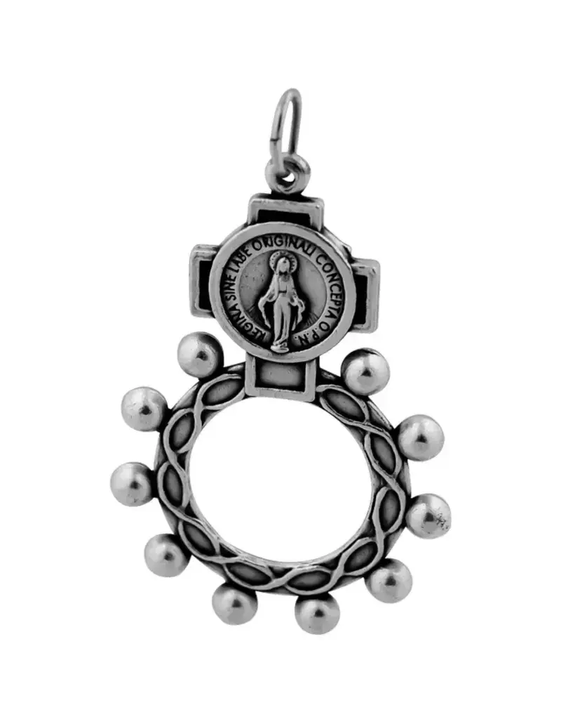 Village Gift Importers Finger Rosary - Silver Tone with Miraculous Medal
