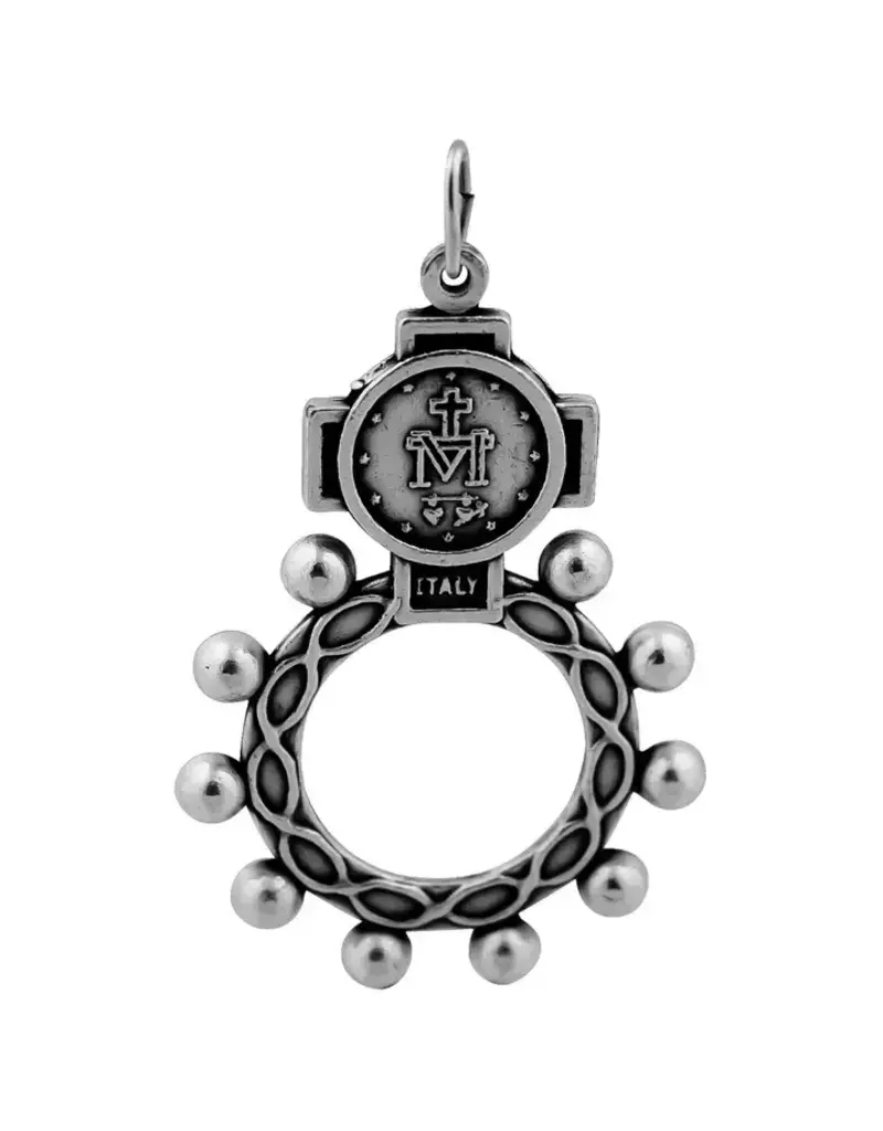 Village Gift Importers Finger Rosary - Silver Tone with Miraculous Medal