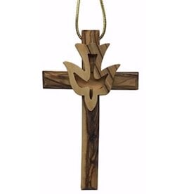 EarthWood Ornament-Olive Wood-Cross With Dove (3.5")