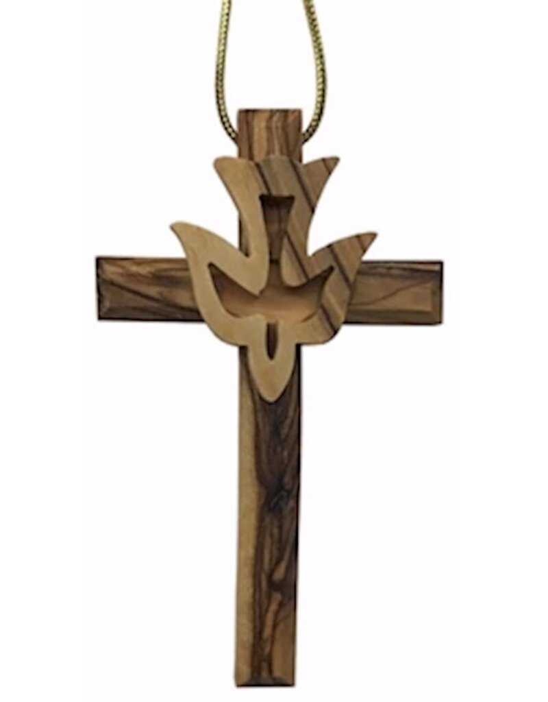 EarthWood Ornament-Olive Wood-Cross With Dove (3.5")
