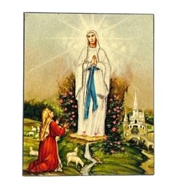 Virgin Mary Lady of Lourdes Silk Screen Icon Magnet – Gold & Engraved Wood