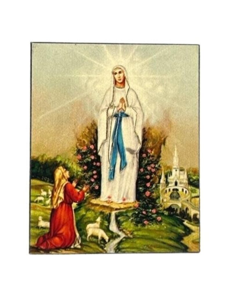 Virgin Mary Lady of Lourdes Silk Screen Icon Magnet – Gold & Engraved Wood