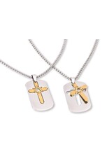 Holy Land Gifts Necklace-Gold-Tone Cross & Sterling Siver Star Of David Dog Tag-Stainless Steel