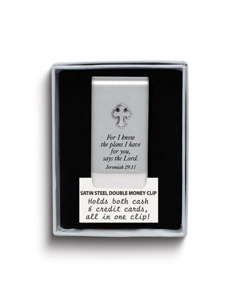 For I Know the Plans I Have For You: Satin Steel Double Money Clip with Cross