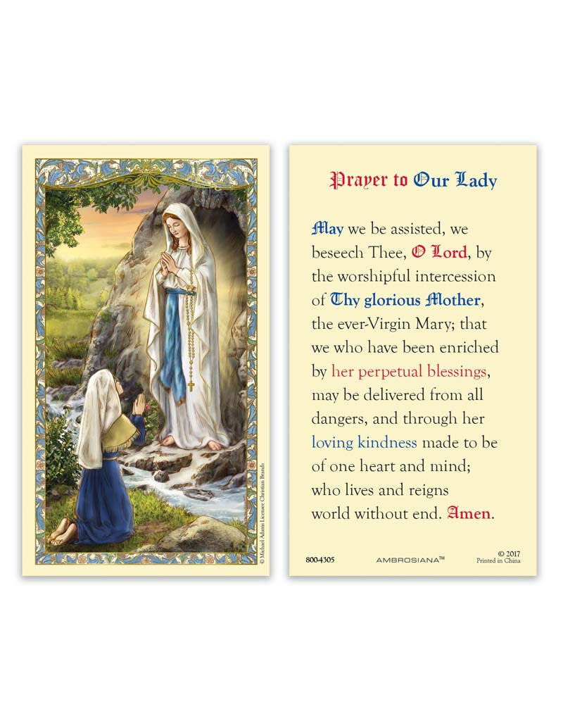 Ambrosiana Our Lady of Lourdes Laminated Holy Card