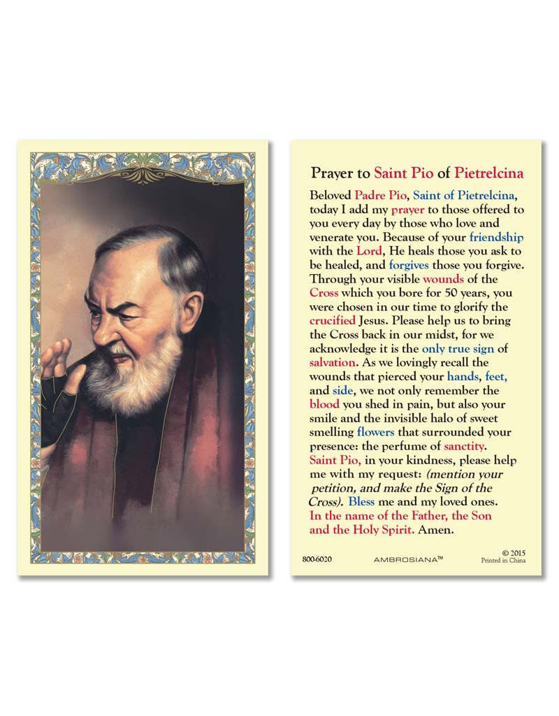 Ambrosiana Saint Pio Laminated Holy Card