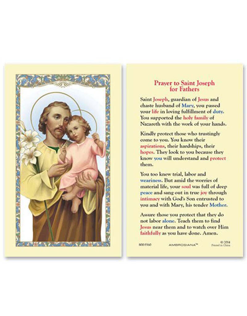 Ambrosiana Saint Joseph and Child (Prayer to Saint Joseph For Fathers) Laminated Holy Card