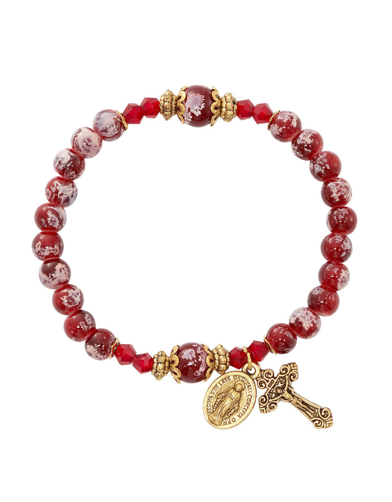 McVan 6mm Gold Red Marbeline Stretch Bracelet