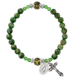 McVan 6mm Silver Green Marbeline Stretch Bracelet