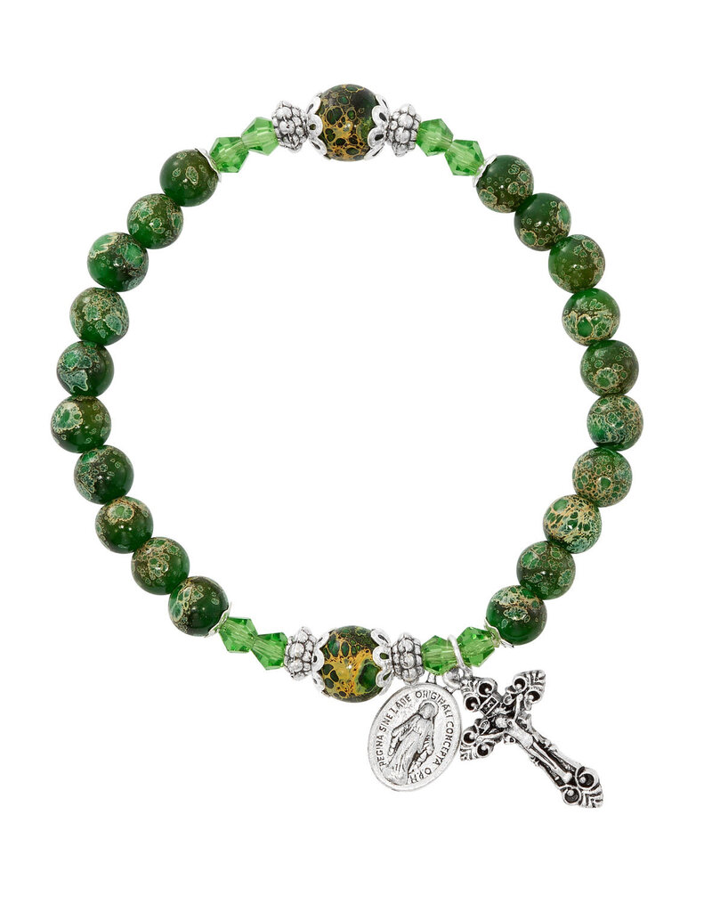 McVan 6mm Silver Green Marbeline Stretch Bracelet