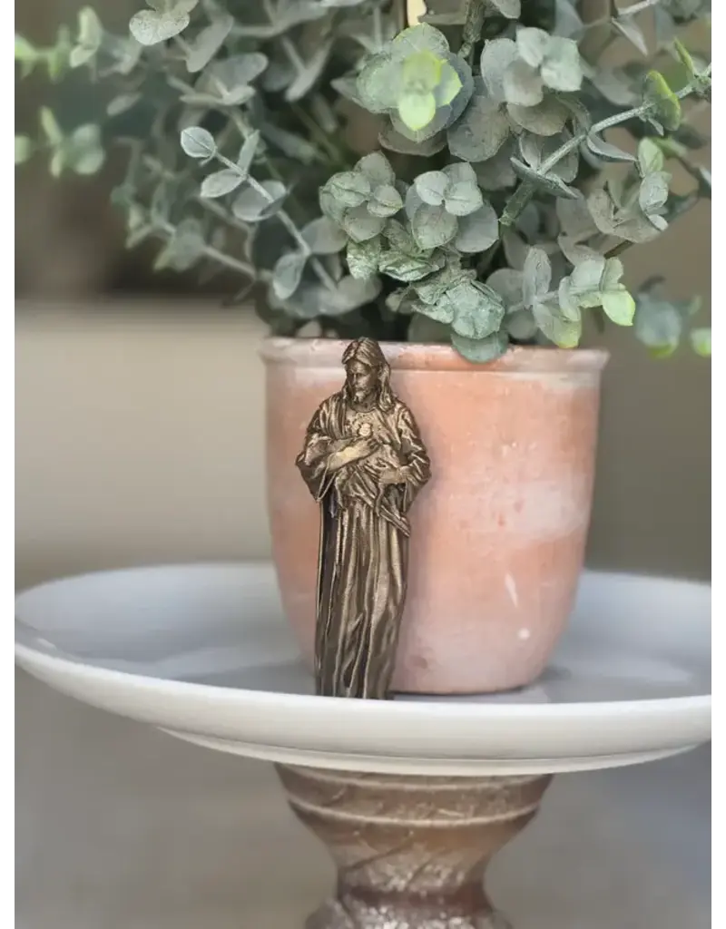 Be Still Prayer Space 3D Printed Good Shepherd Jesus and Lamb, 4" Bronze