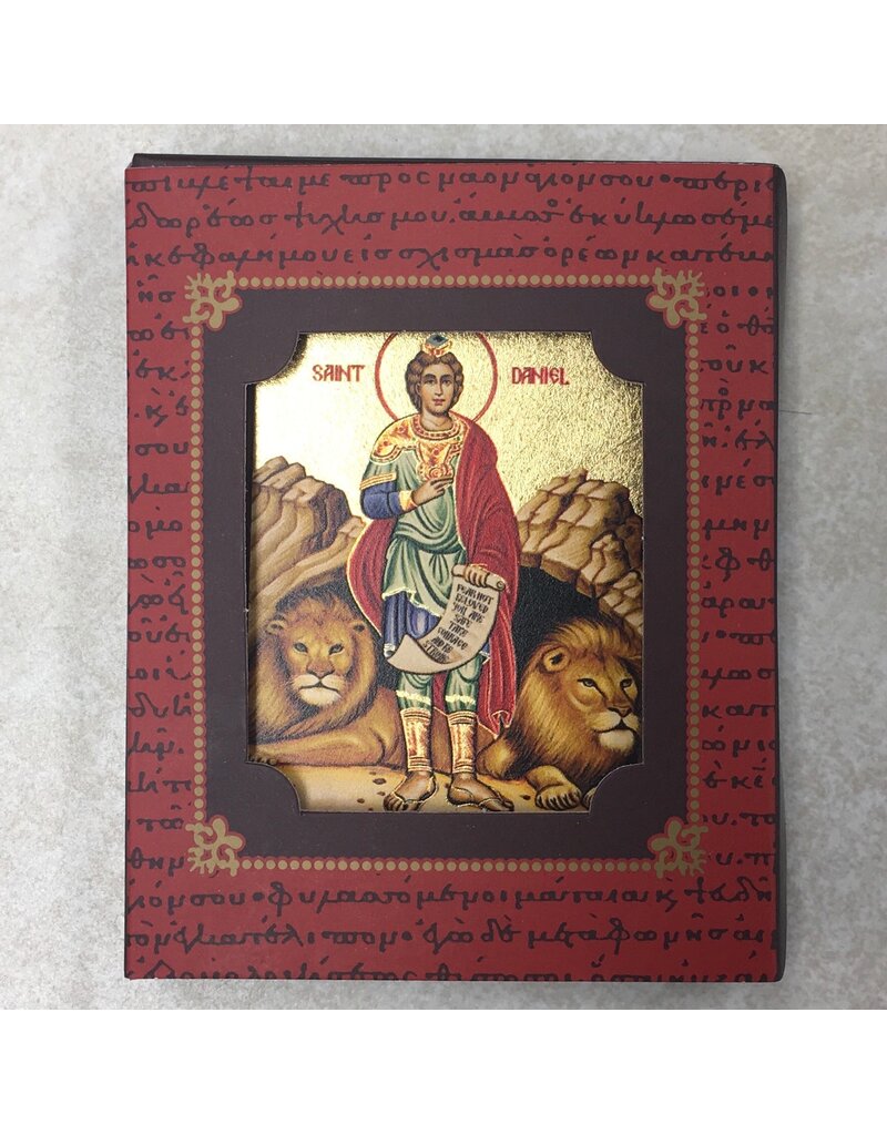 Saint Daniel Silk Screen Icon Magnet - Gold & Engraved Wood