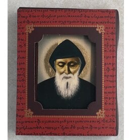 Saint Charbel Silk Screen Icon Magnet - Gold & Engraved Wood