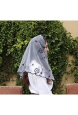 St. Stephen's Bookstore Spanish Mantilla Veil Daisy Black/White Embroidery