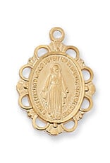 McVan Gold Over Sterling Silver Ornate Edging Miraculous Medal with 18" Gold Plated Chain and Deluxe Gift Box