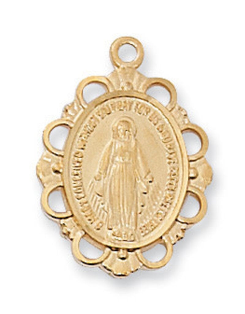 McVan Gold Over Sterling Silver Ornate Edging Miraculous Medal with 18" Gold Plated Chain and Deluxe Gift Box