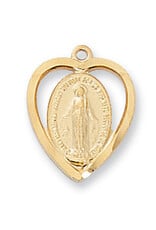 McVan Gold Over Sterling Silver Heart Miraculous Medal with 18" Rhodium Plated Chain and Deluxe Gift Box