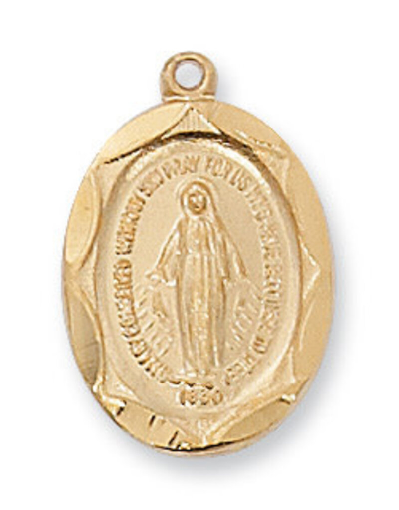 McVan Gold Over Sterling Silver Miraculous Medal with 18" Gold Plated Chain and Deluxe Gift Box
