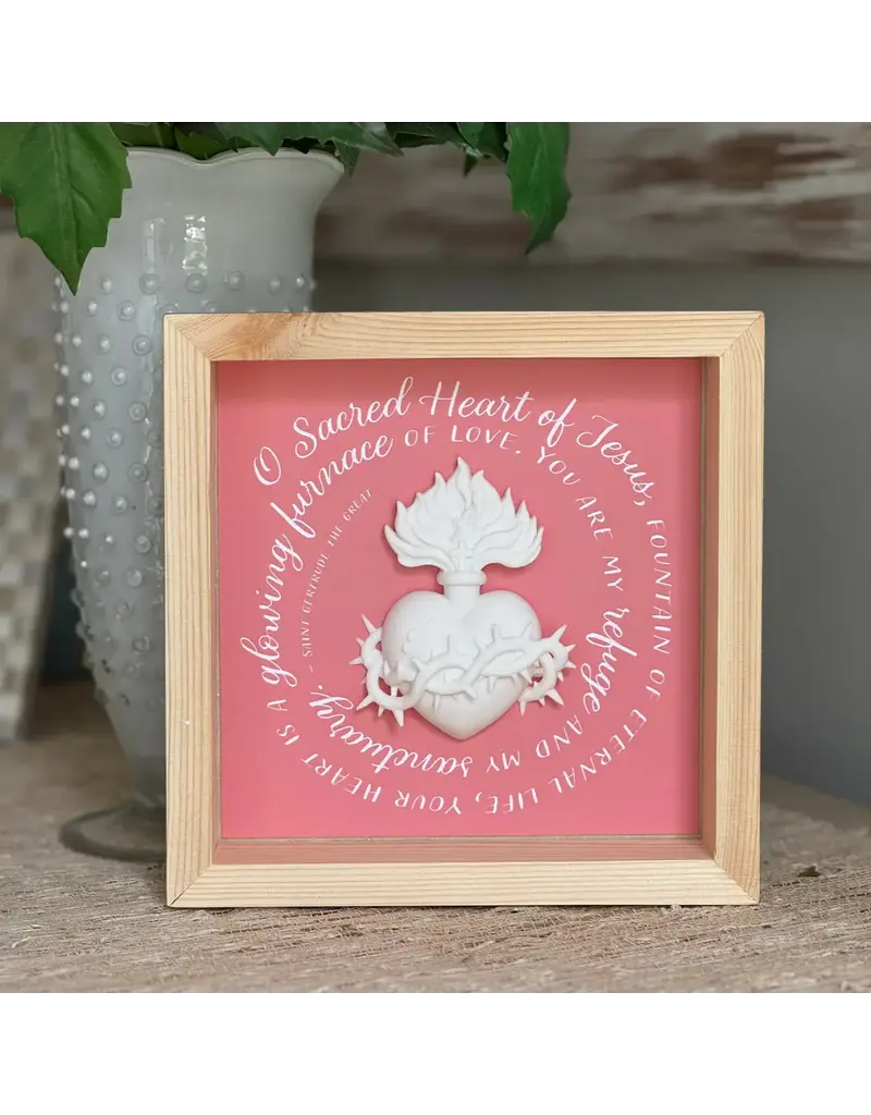 Be Still Prayer Space Sacred Heart Shadowbox Wall Art | 10" x 10" Whitewashed Wood | Be Still Prayer Space