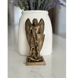 Be Still Prayer Space 3D Printed 4" St. Michael Conquering Snake Statue - Bronze | Be Still Prayer Space