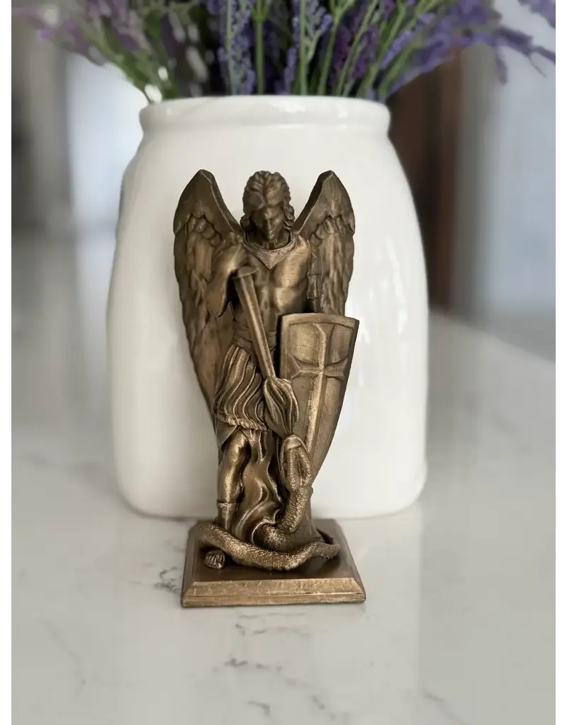 Be Still Prayer Space 3D Printed 5" St. Michael Conquering Snake Statue - Bronze | Be Still Prayer Space