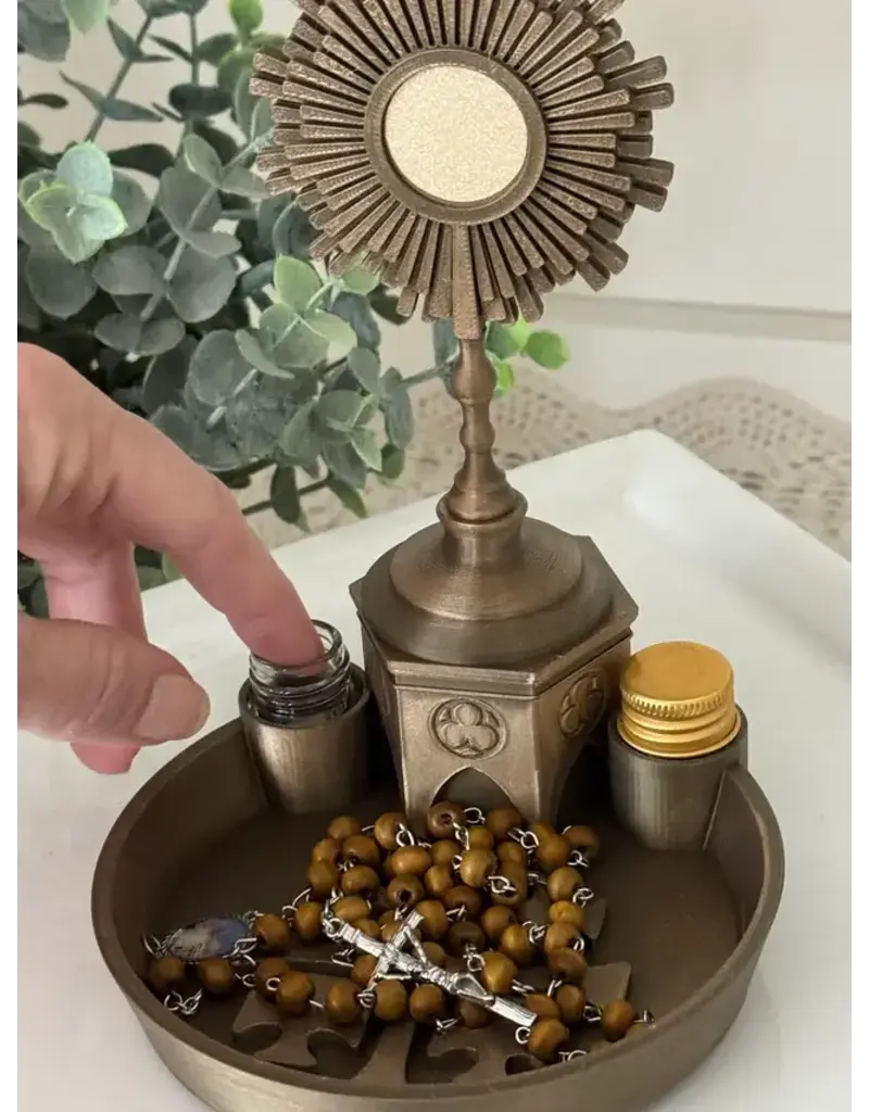 Be Still Prayer Space 3D Printed Holy Water Rosary Holder with Statue Platform - Jerusalem Cross & Monstrace | Be Still Prayer Space