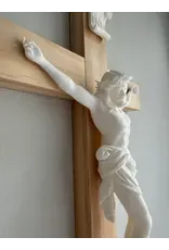 Be Still Prayer Space 3D Printed White Corpus on Wood Cross, 15.5" x 5"  | Be Still Prayer Space